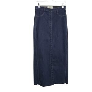 Vintage Equestrian Designs Santa Barbara Denim Maxi Skirt Womens 5 Blue Snap Up